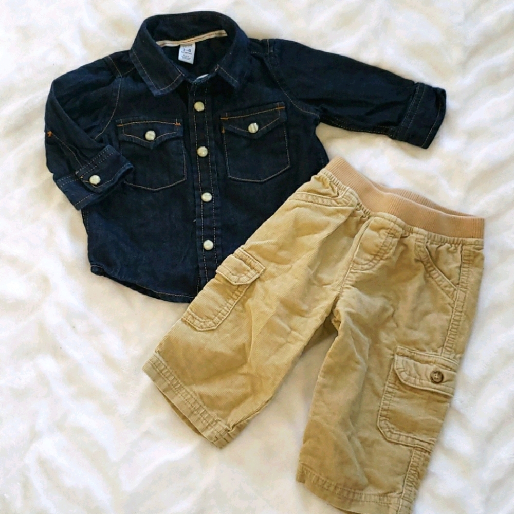 Bundle denim shirt and cords 3 to 6 months